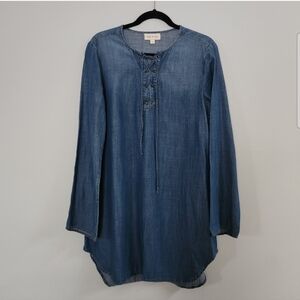 Anthropologie Cloth & Stone Chambray Denim Lace Up Tunic Dress